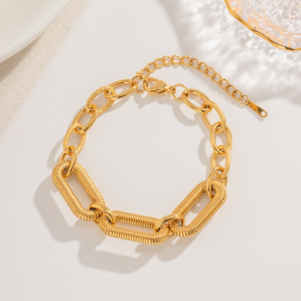 18K Gold Plated Stainless Steel Textured Chain Bracelet