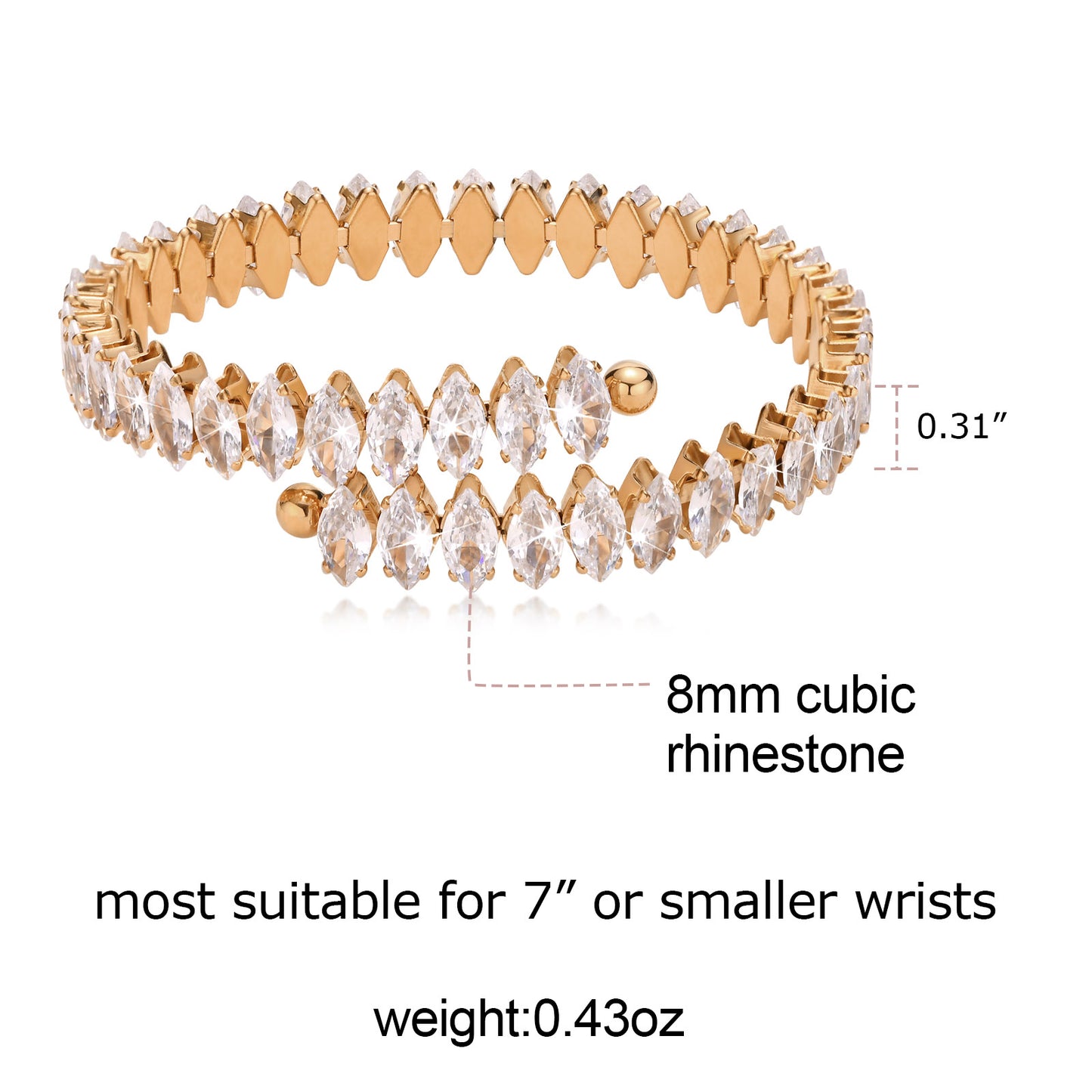 IG Style Geometric 18K Gold Plated Zircon Bangle Bracelet