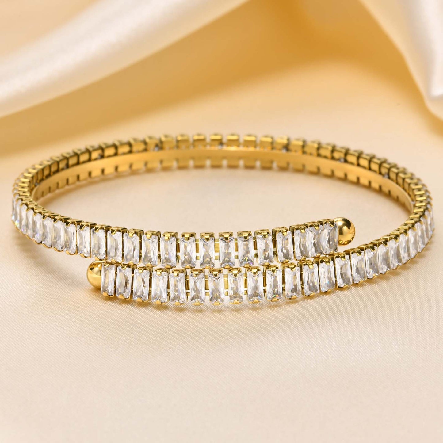 IG Style Geometric 18K Gold Plated Zircon Bangle Bracelet