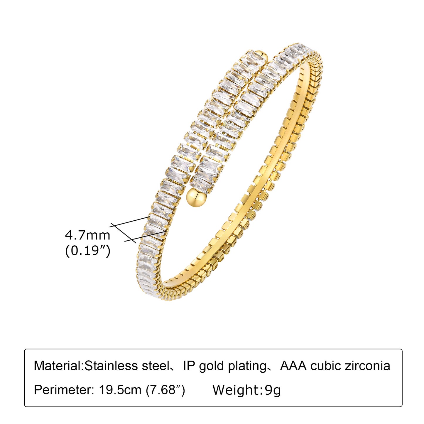 IG Style Geometric 18K Gold Plated Zircon Bangle Bracelet