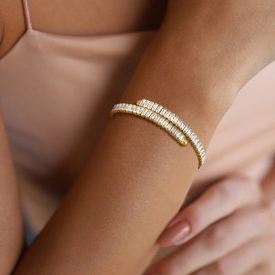 IG Style Geometric 18K Gold Plated Zircon Bangle Bracelet