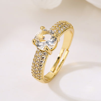 INS Style Oval Heart Shape 18K Gold Plated Zircon Ring for Women