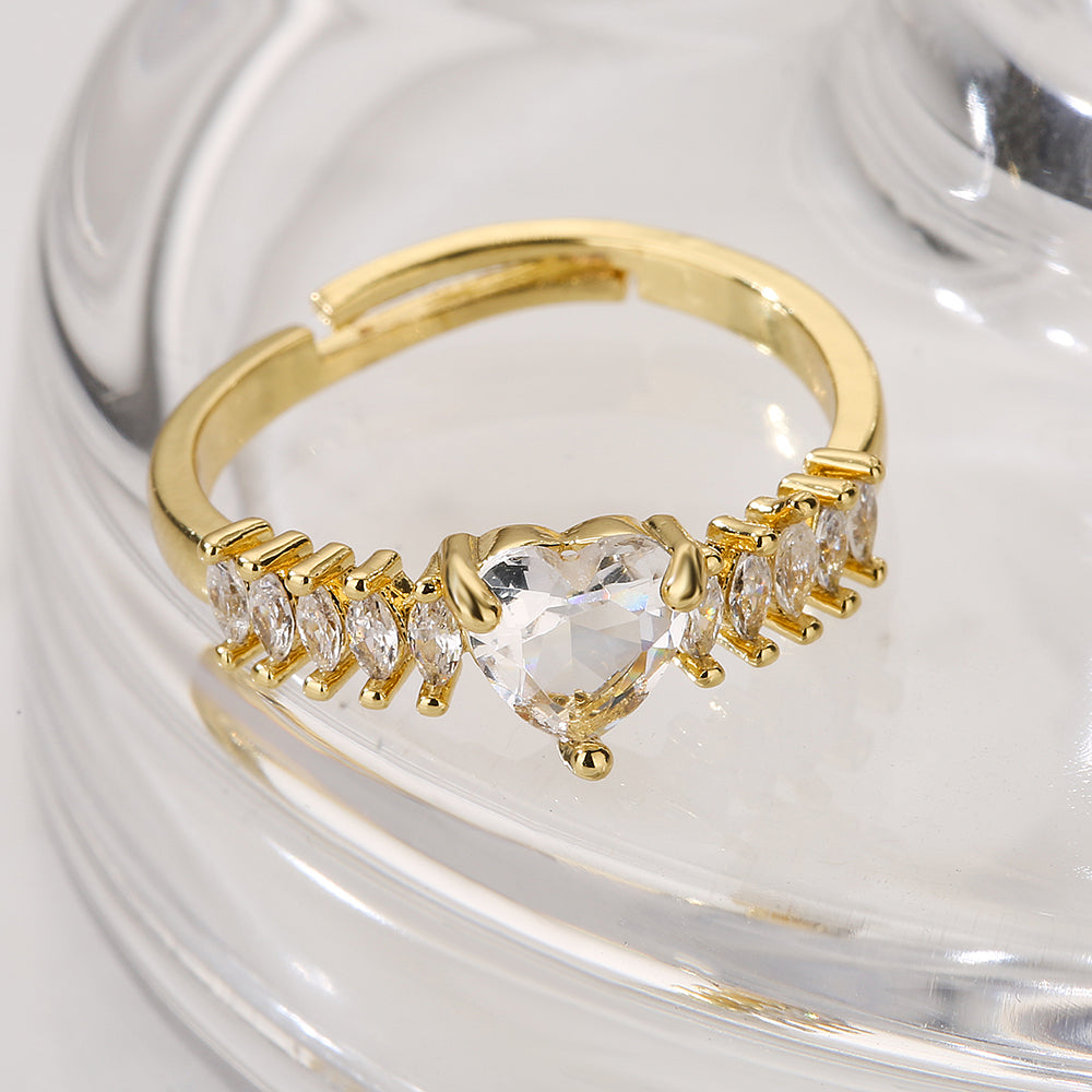 INS Style Oval Heart Shape 18K Gold Plated Zircon Ring for Women