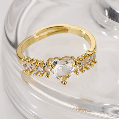 INS Style Oval Heart Shape 18K Gold Plated Zircon Ring for Women