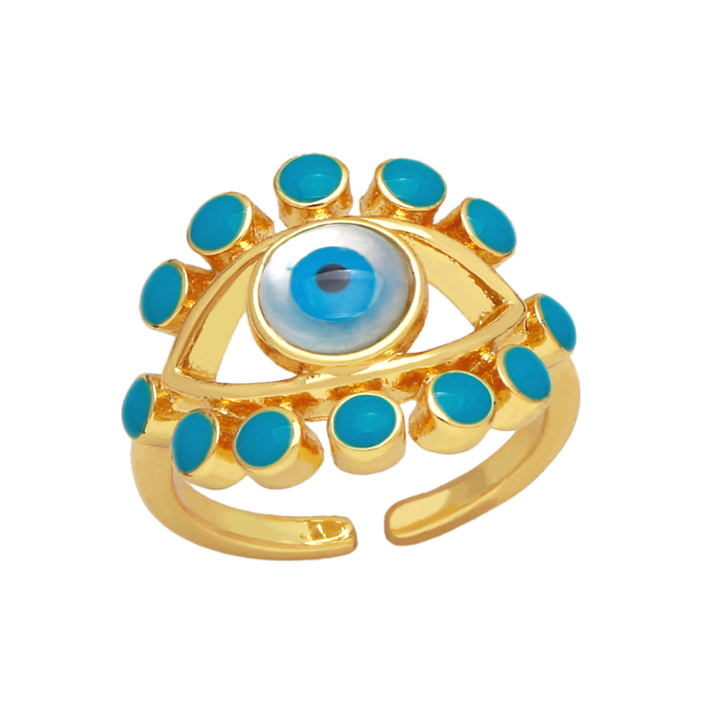 INS Style Evil Eye 18K Gold Plated Copper Open Ring - Vintage Turkish Design