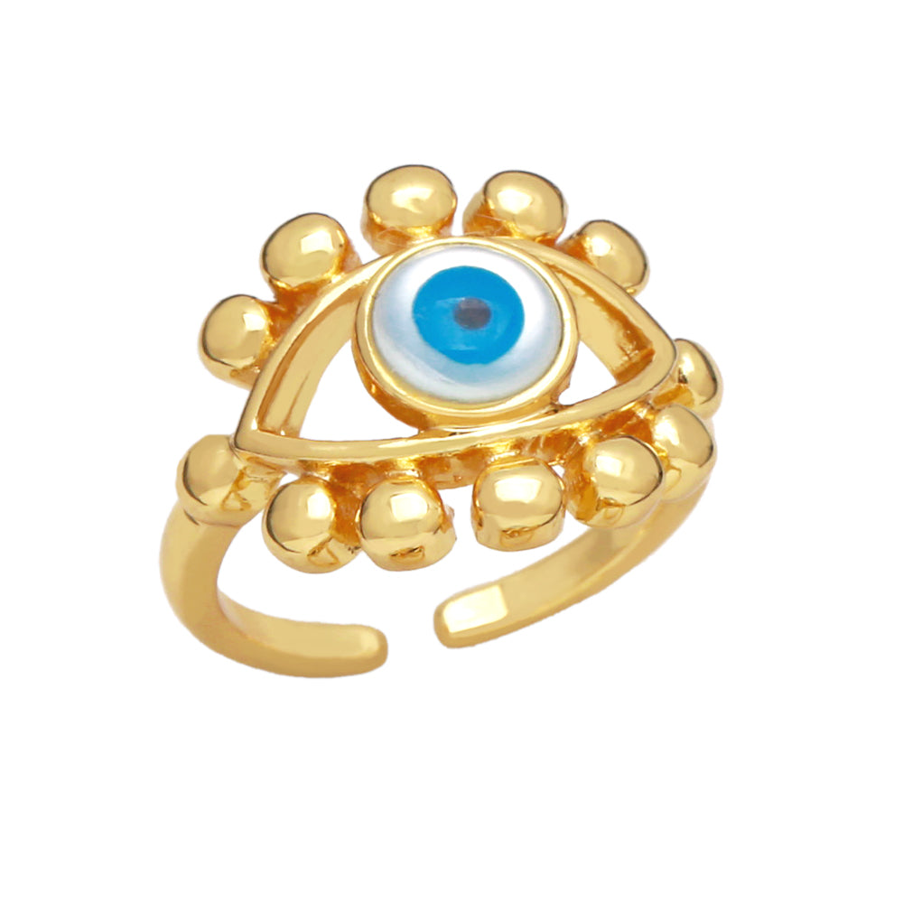 INS Style Evil Eye 18K Gold Plated Copper Open Ring - Vintage Turkish Design