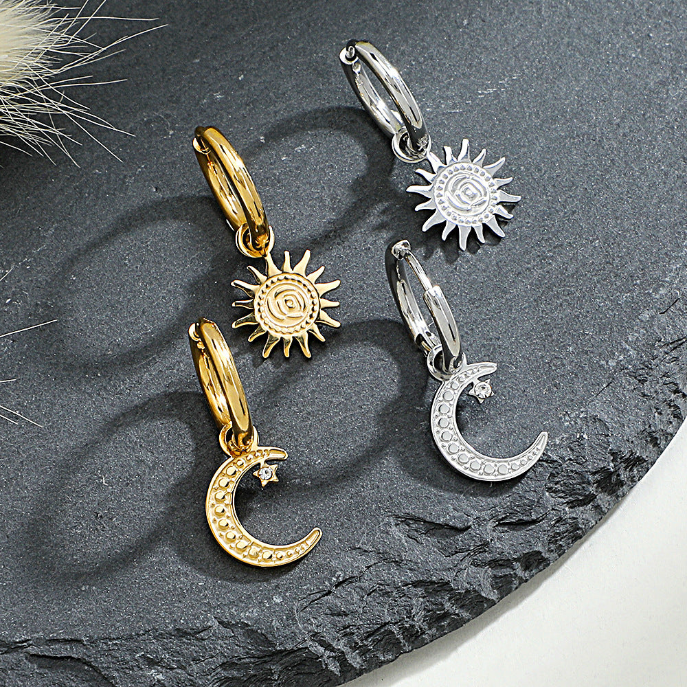 INS Style Geometric Stainless Steel Asymmetric Star Moon Earrings