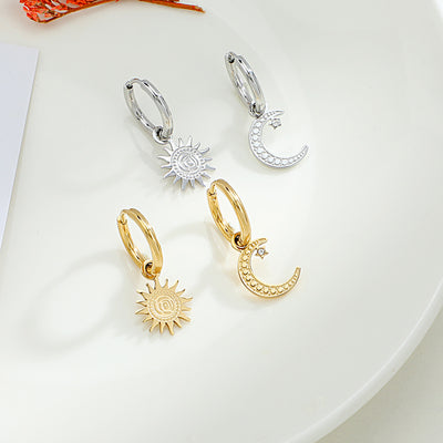 INS Style Geometric Stainless Steel Asymmetric Star Moon Earrings