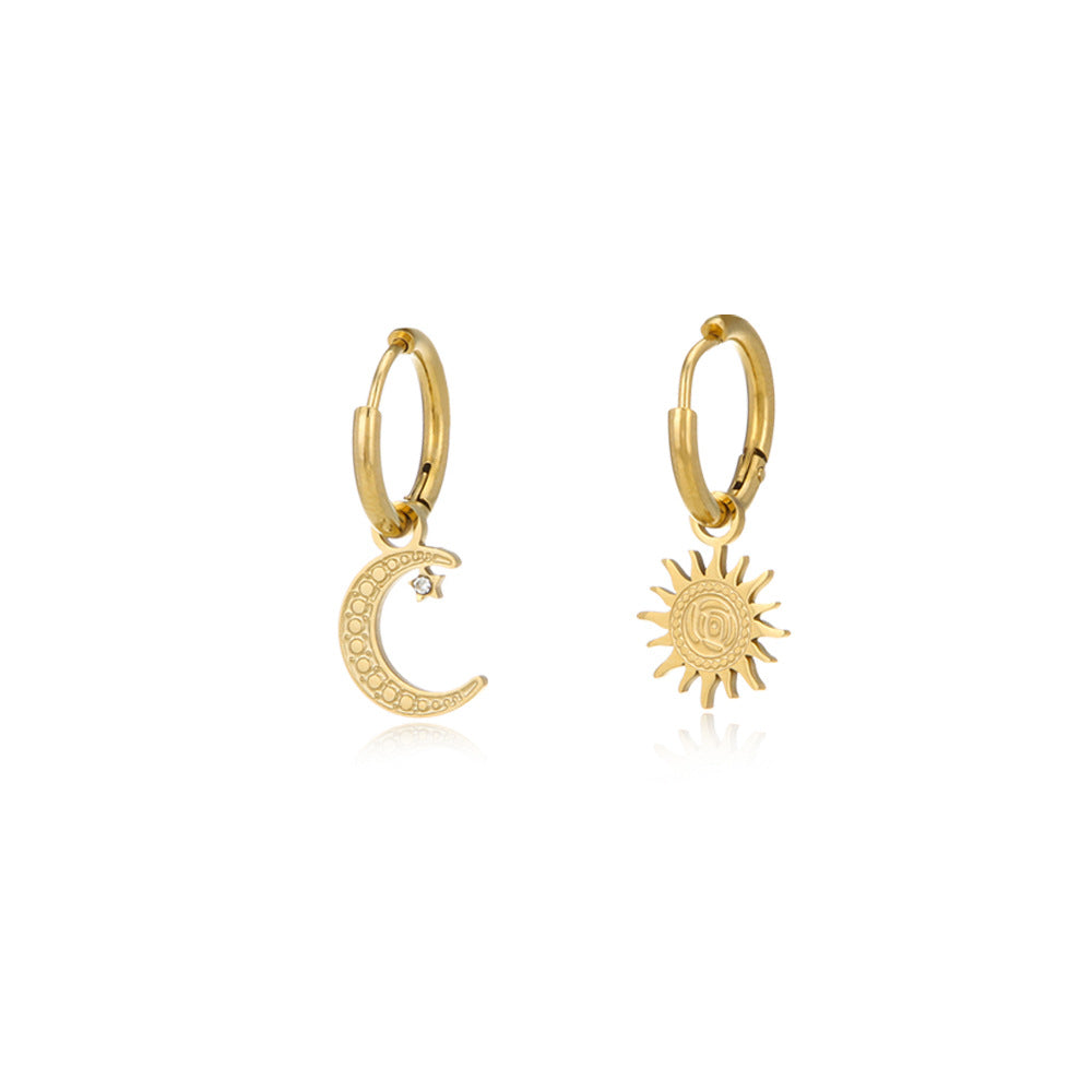 INS Style Geometric Stainless Steel Asymmetric Star Moon Earrings