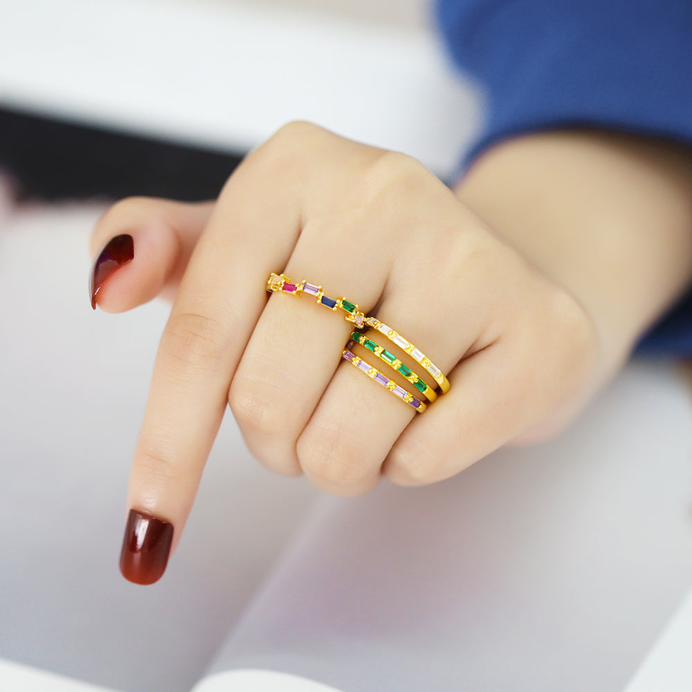 INS Style Geometric Irregular Colorful Zircon 18K Gold Plated Open Ring