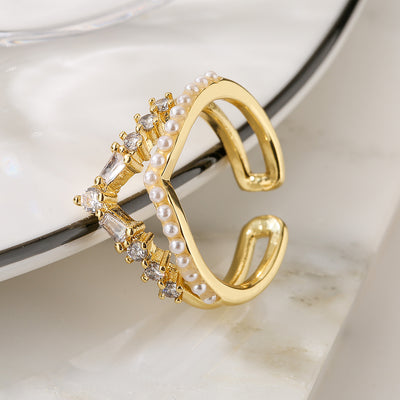 INS Style Modern Style Geometric Copper 18K Gold Plated Zircon Open Ring In Bulk