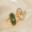 INS Style Oval Stainless Steel 18K Gold Plated Ring with Natural Stone