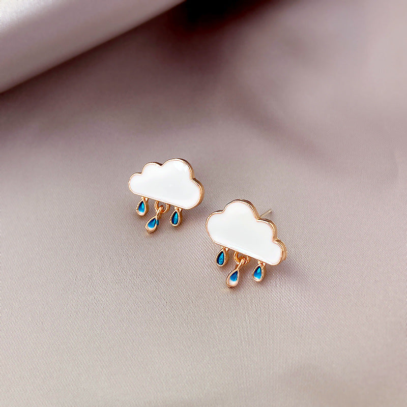 Japan And South Korea Fashion Earrings Cloud Raindrops Pendant Rhinestone Resin Stud Earrings Wholesale