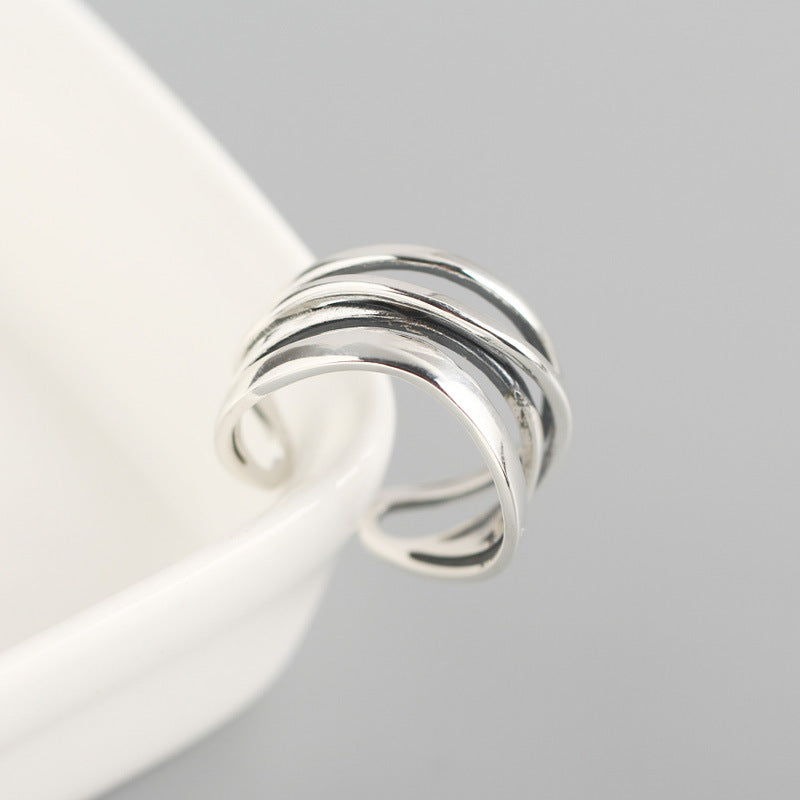 Japanese Korean S925 Sterling Silver Handmade Irregular Line Ring