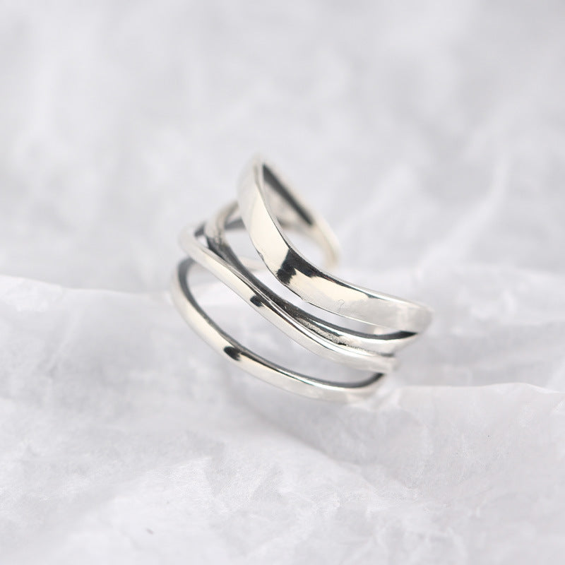 Japanese Korean S925 Sterling Silver Handmade Irregular Line Ring