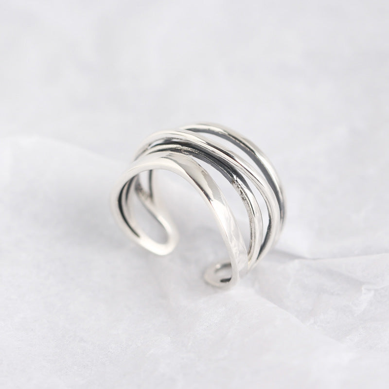 Japanese Korean S925 Sterling Silver Handmade Irregular Line Ring