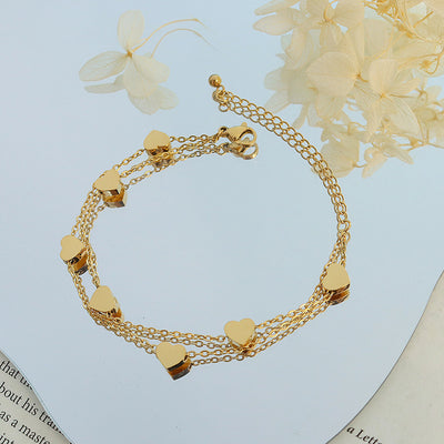 Korean Double Layered Heart Bracelet 18k Gold Plated Titanium Steel