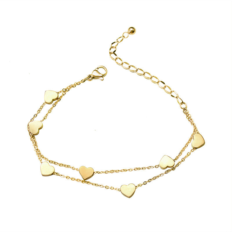 Korean Double Layered Heart Bracelet 18k Gold Plated Titanium Steel