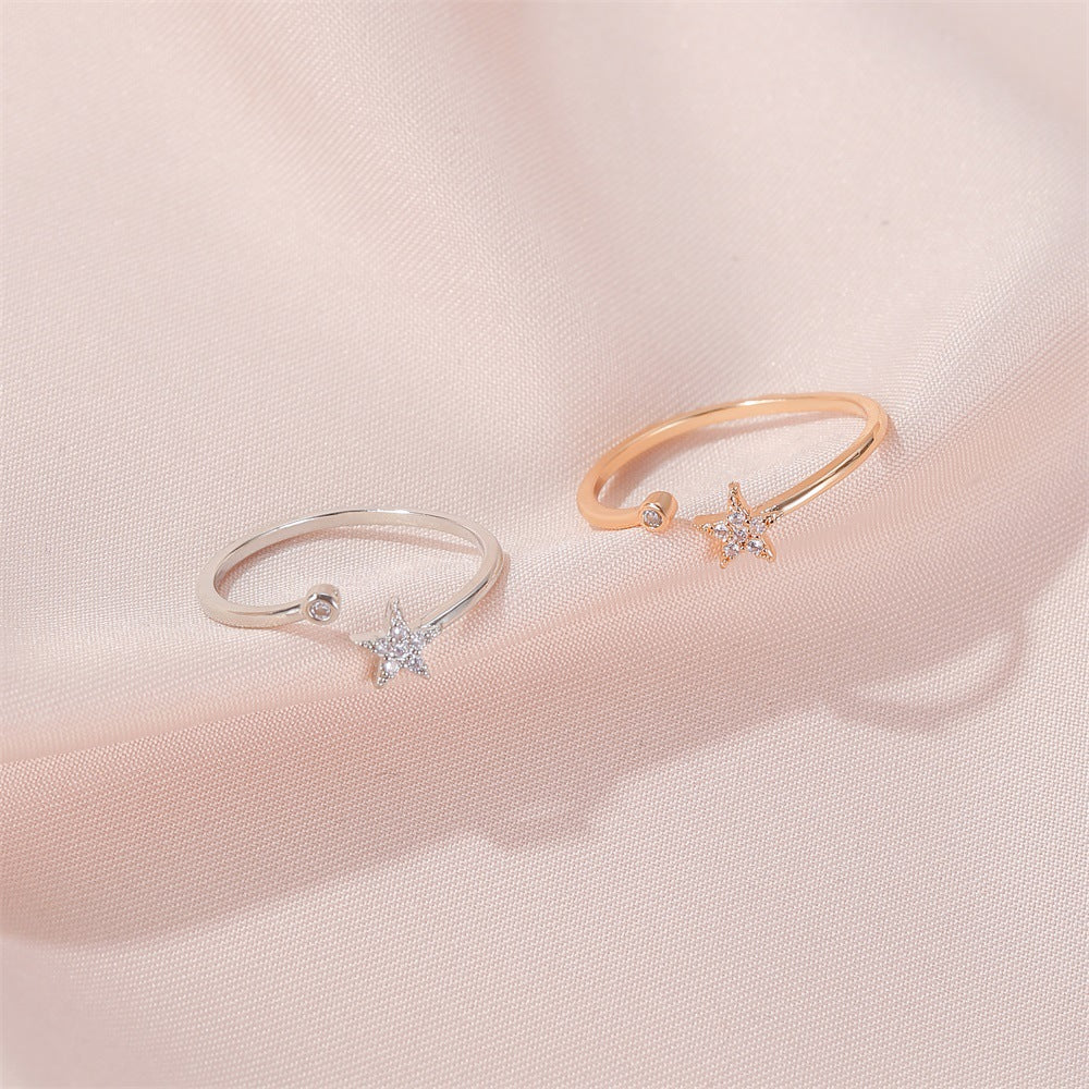 Korea Diamond Rings Sweet Simple Five-pointed Star Ring Fresh Wild Diamond-set Star Opening Women Ring