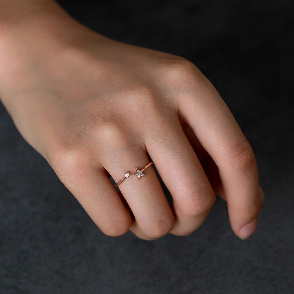 Korea Diamond Rings Sweet Simple Five-pointed Star Ring Fresh Wild Diamond-set Star Opening Women Ring