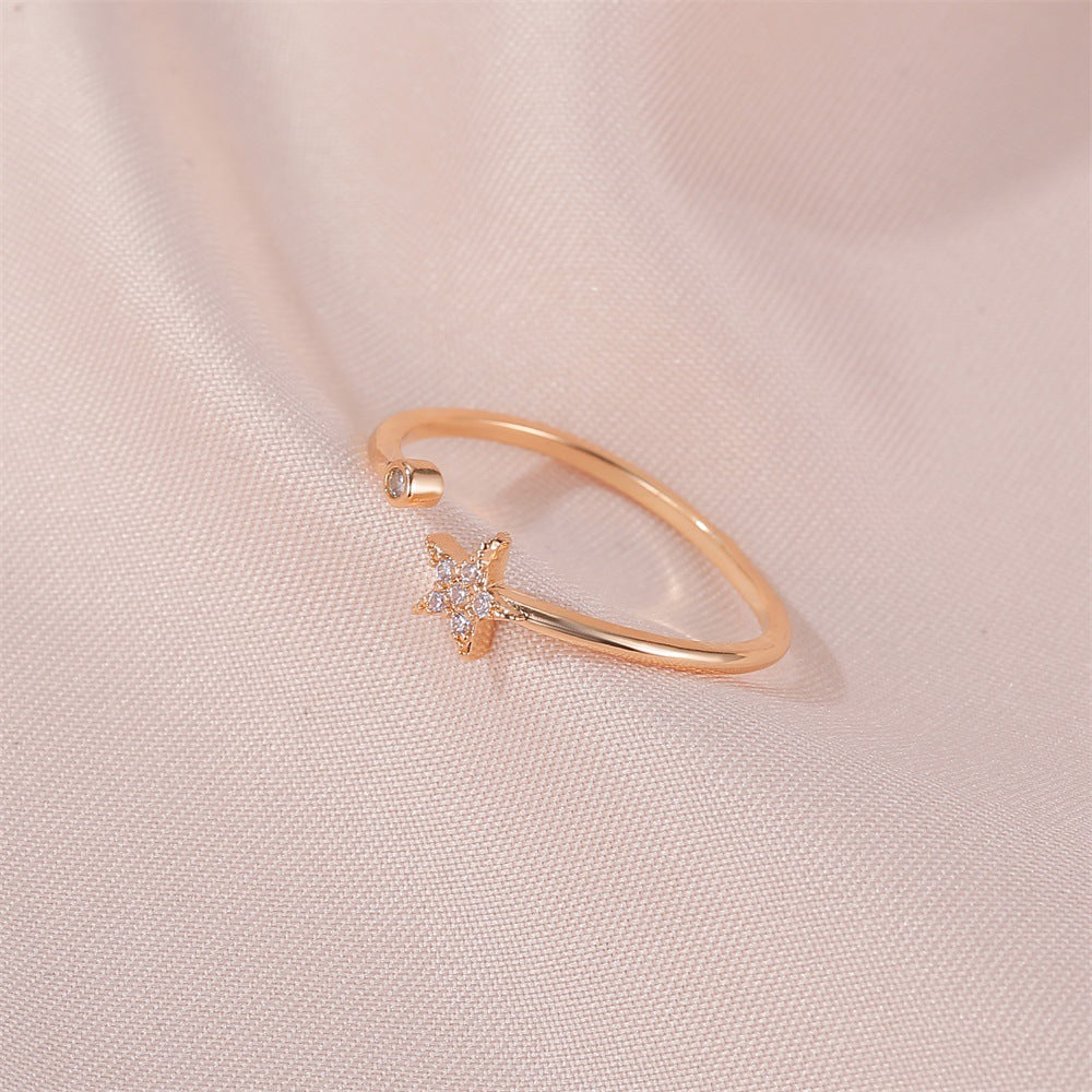 Korea Diamond Rings Sweet Simple Five-pointed Star Ring Fresh Wild Diamond-set Star Opening Women Ring