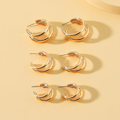 Korea Geometric Three Circle Circle Alloy Earrings Wholesale