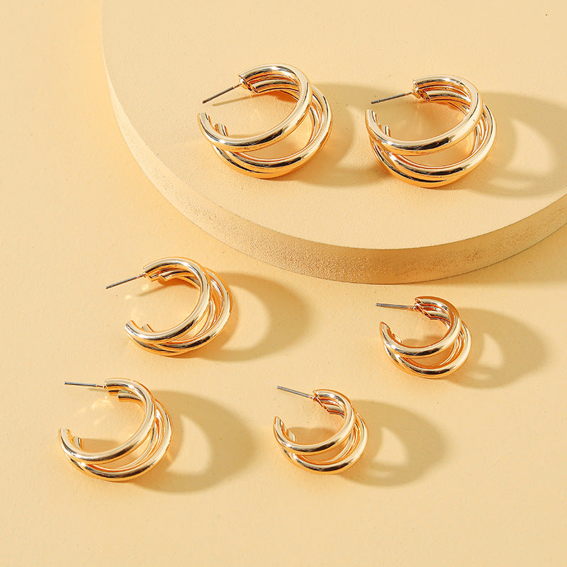 Korea Geometric Three Circle Circle Alloy Earrings Wholesale