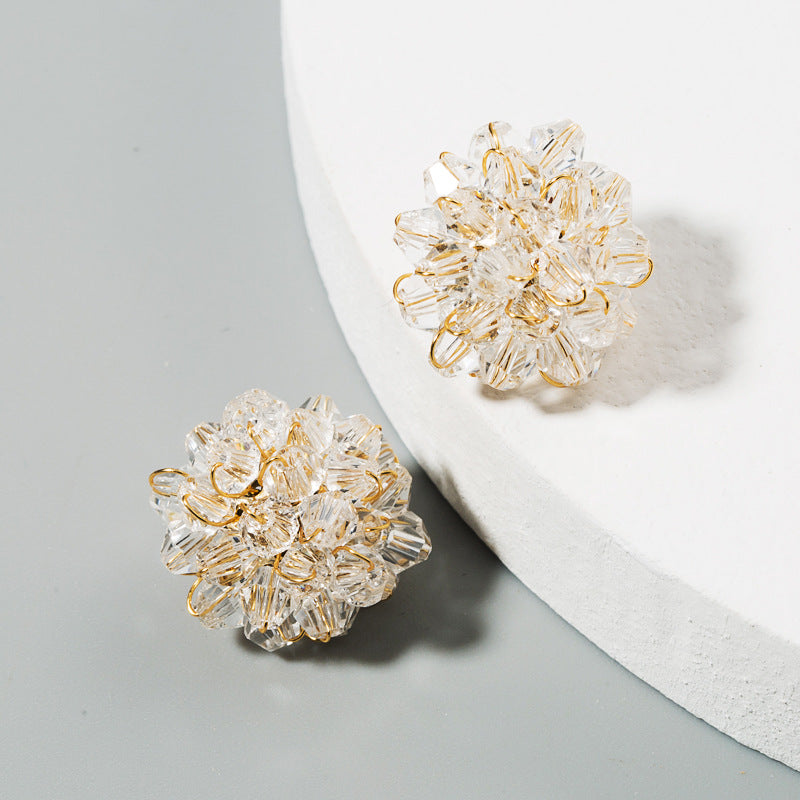 Korea Hot Fashion Simple Ice Flower Earrings Crystal Handmade Beaded Earrings