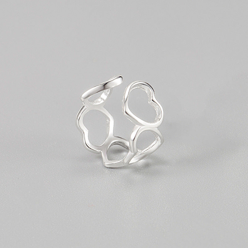 Korea S925 Sterling Silver Hollow Heart Ear Cuff Minimalist Design for Non-Pierced Ears