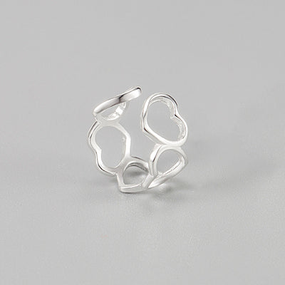 Korea S925 Sterling Silver Hollow Heart Ear Cuff Minimalist Design for Non-Pierced Ears