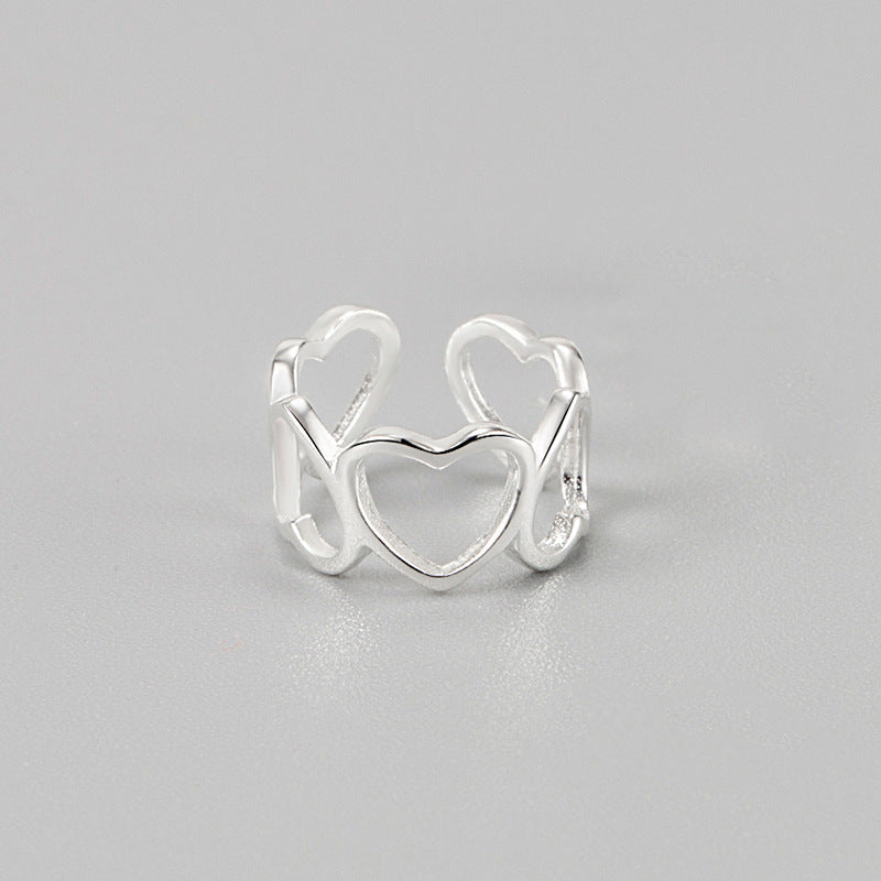 Korea S925 Sterling Silver Hollow Heart Ear Cuff Minimalist Design for Non-Pierced Ears