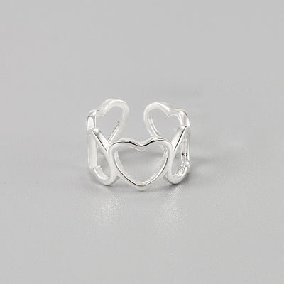 Korea S925 Sterling Silver Hollow Heart Ear Cuff Minimalist Design for Non-Pierced Ears