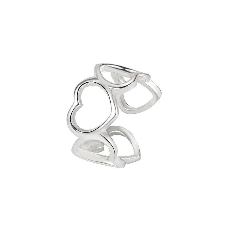 Korea S925 Sterling Silver Hollow Heart Ear Cuff Minimalist Design for Non-Pierced Ears