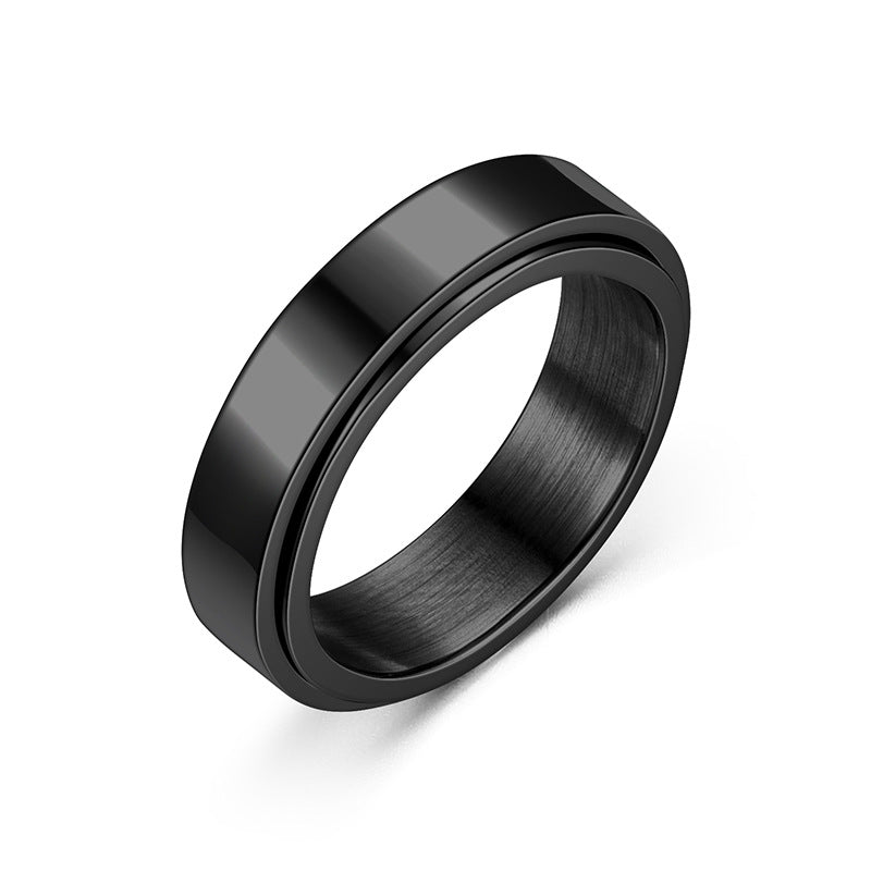 Korean Minimalist Stainless Steel Rotatable Ring - 6mm Engraved Brushed Silver Band for Couples