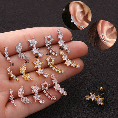 Korean  Creative Five-pointed Star Zircon Earrings