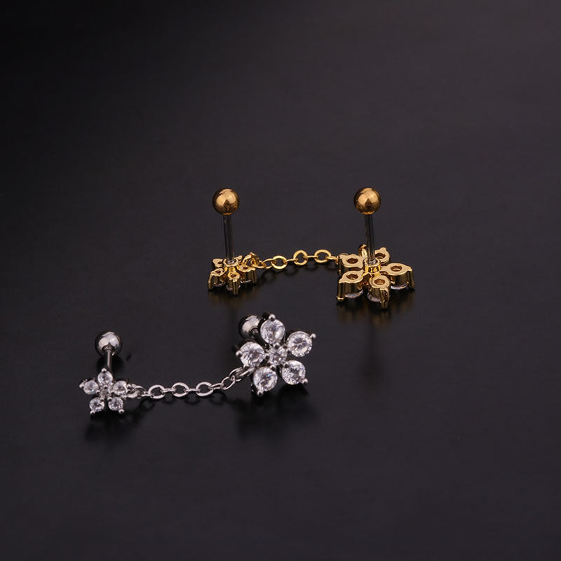 Korean  New  Stainless Steel Thread Flower Earrings