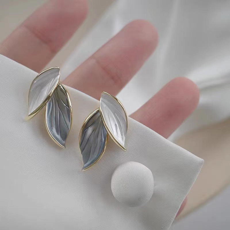 Korean Blue White Leaf Earrings