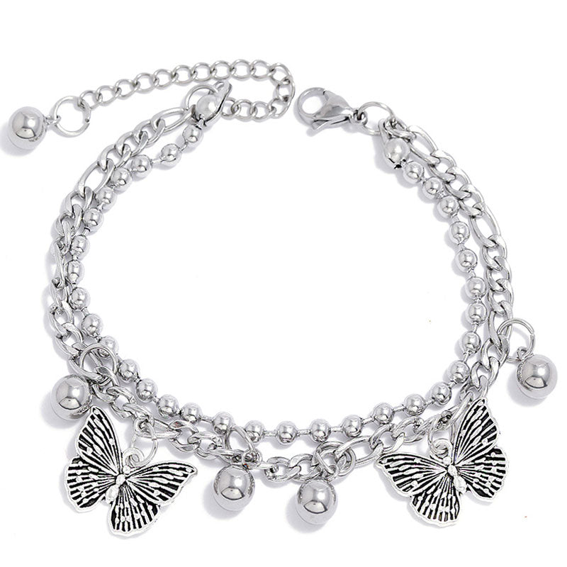 Korean Butterfly Heart Multi-layer Stainless Steel Bracelet