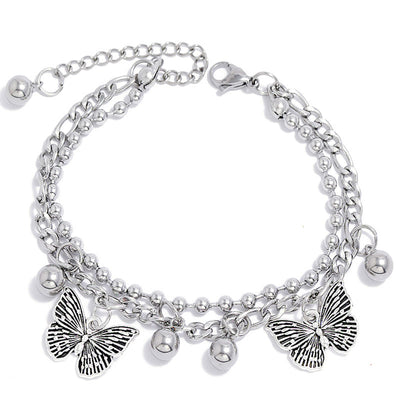 Korean Butterfly Heart Multi-layer Stainless Steel Bracelet