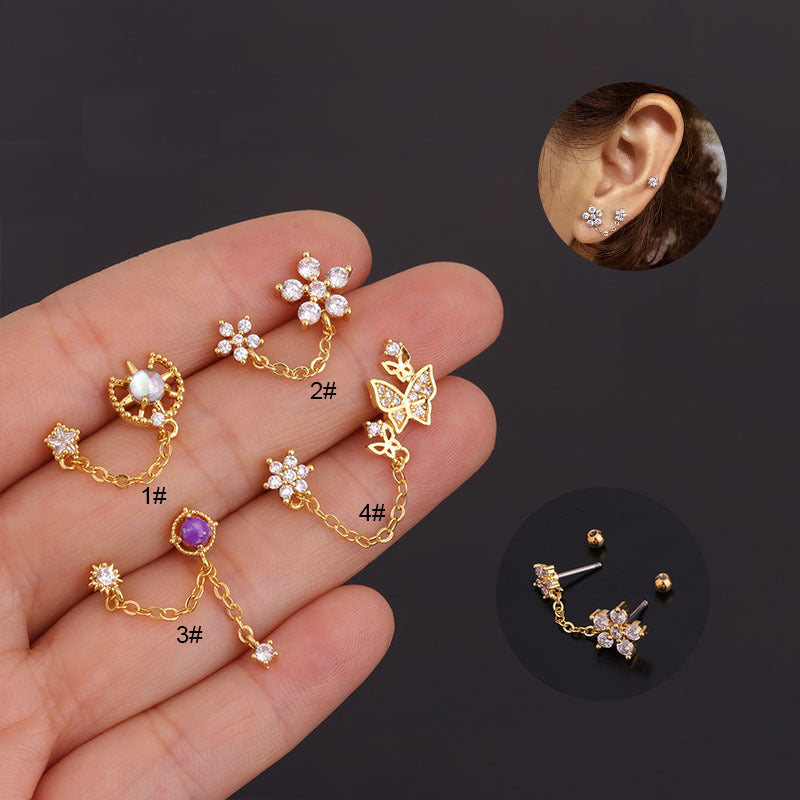 Korean Creative Earrings Flower Zircon Fashion Screw Ear Bone Studs