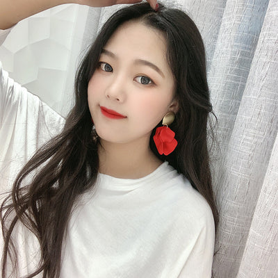 Korean Fashion Geometric Rose Flower Exaggerated Long Alloy Earrings