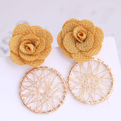 Korean Fashion Sweet Flower Metal Capture Mesh Stud Earrings Fahsion Jewelry Wholesale