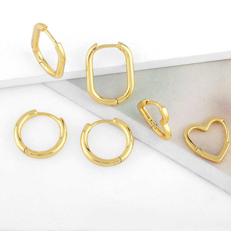 Korean Minimalist Geometric Love Hoop Earrings Gold Plated Vintage Style