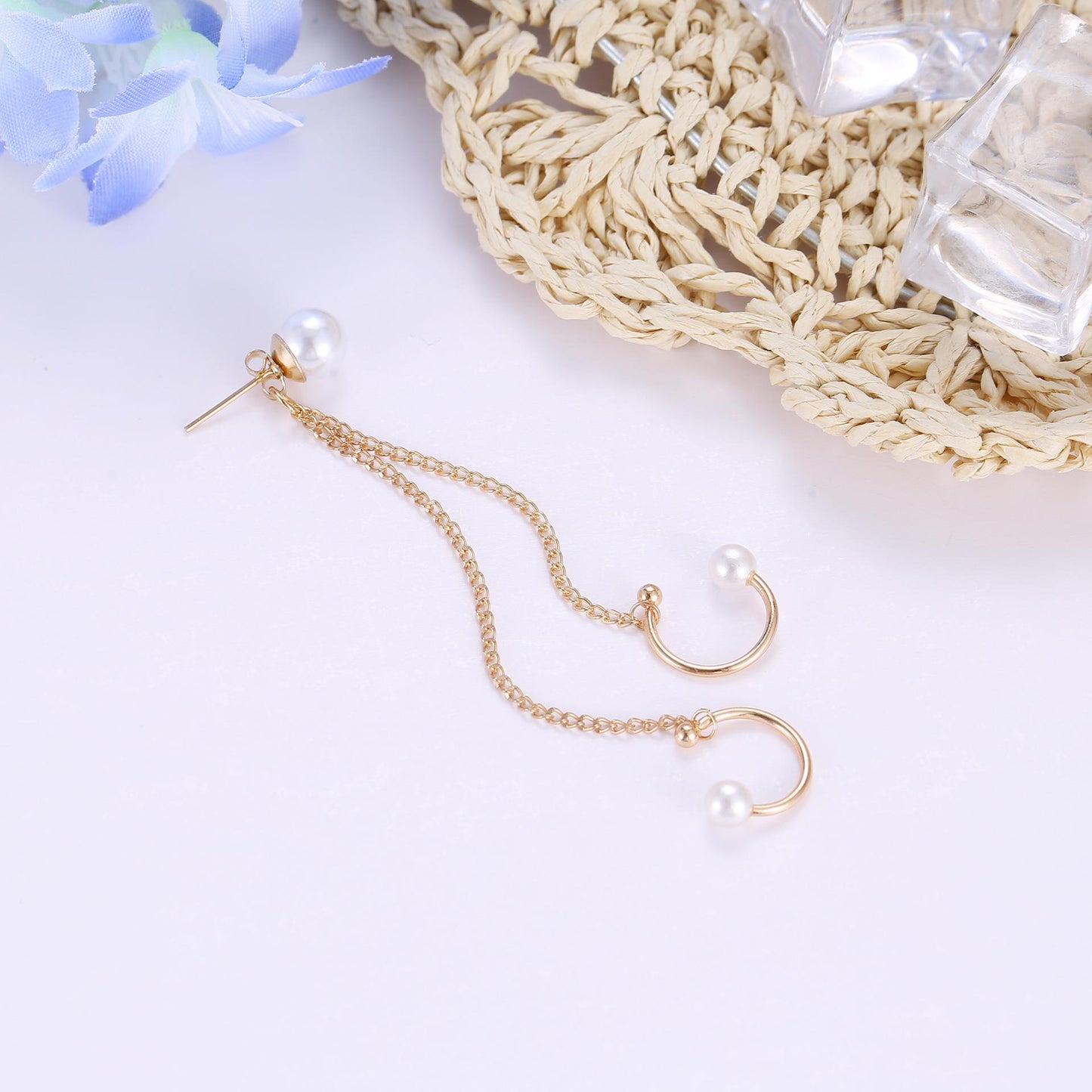 Korean Korean Style Cool Trendy Socialite Pearl Ear Bone Clip Ear Clip Earring Tassel Chain Single Ear Studs Earrings For Women