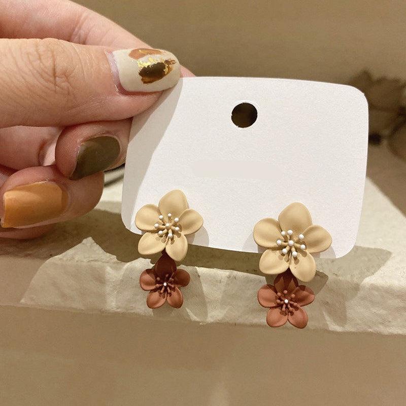Korean Fashion Contrast Color Flower Stud Earrings for Women