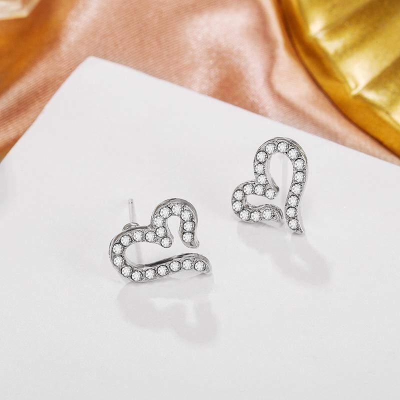 Korean New Fashion Diamond Heart Earrings Zircon Peach Heart Moon Stars Sweet Full Diamond Love Earrings