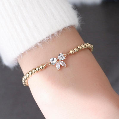 Korean Fashion Sweet Beaded Zircon Bow Bracelet - Adjustable Friendship Jewelry Gift