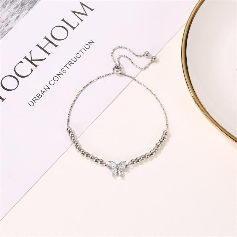 Korean Fashion Sweet Beaded Zircon Bow Bracelet - Adjustable Friendship Jewelry Gift