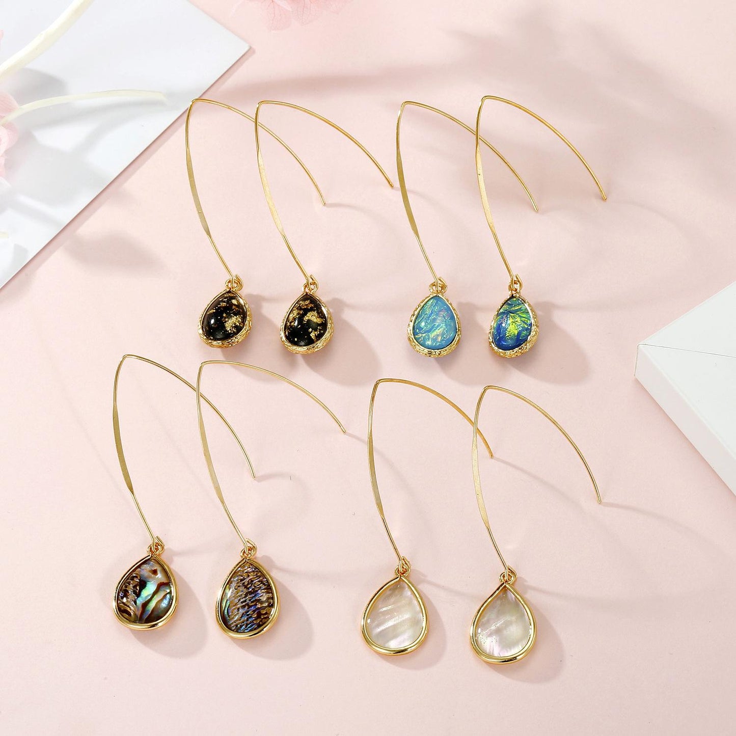 Korean Shell Abalone Resin Water Drop Earrings