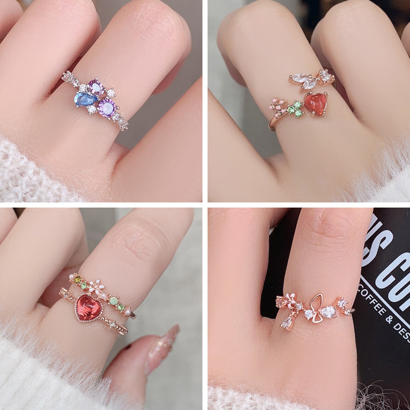 Korean Micro-inlaid Crystal Zircon Flower Ring